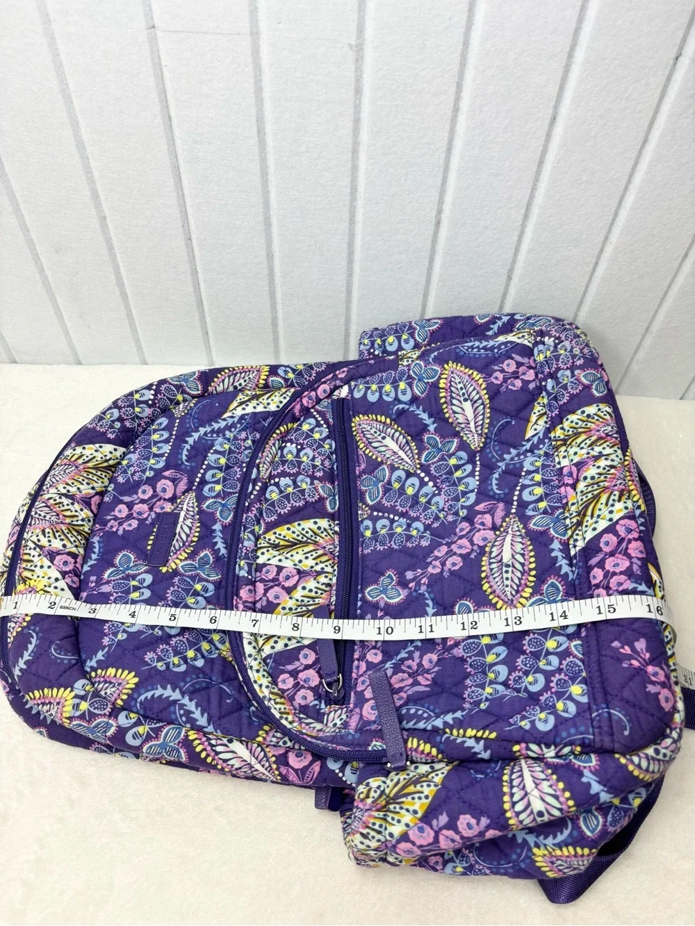 Vera Bradley Purple Floral Paisley Quilted Backpack Pink & Yellow Accents travel